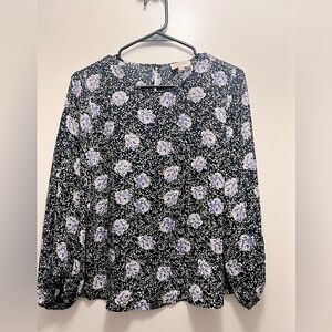 Loft Floral Navy, Light Purple and White Women's Top, Size SP